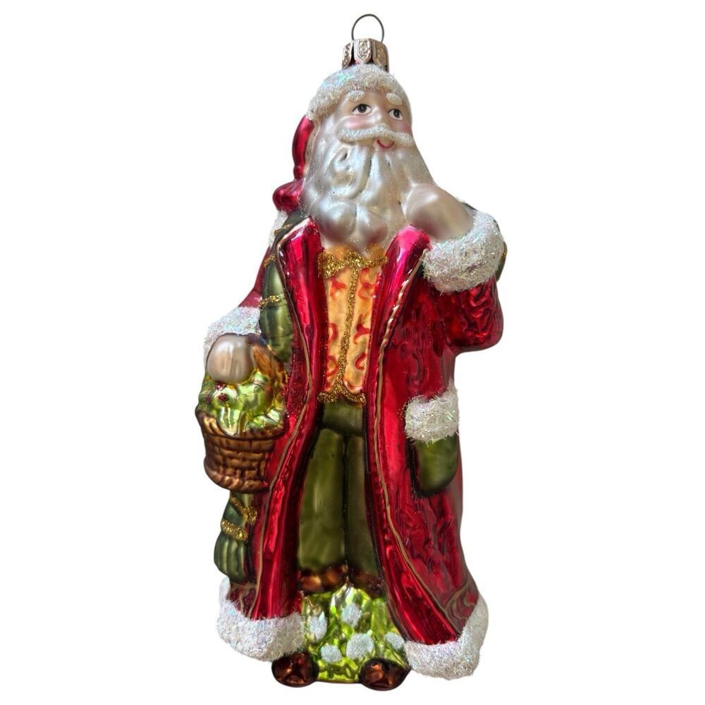 Summit Old World Blown Glass Santa Carrying Basket Ornament 5.5"